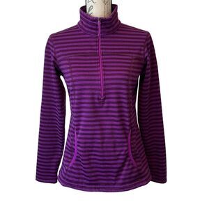 Columbia Purple Stripes Long Sleeve Fleece Lined 1/2 Pullover Sweatshirt Womens